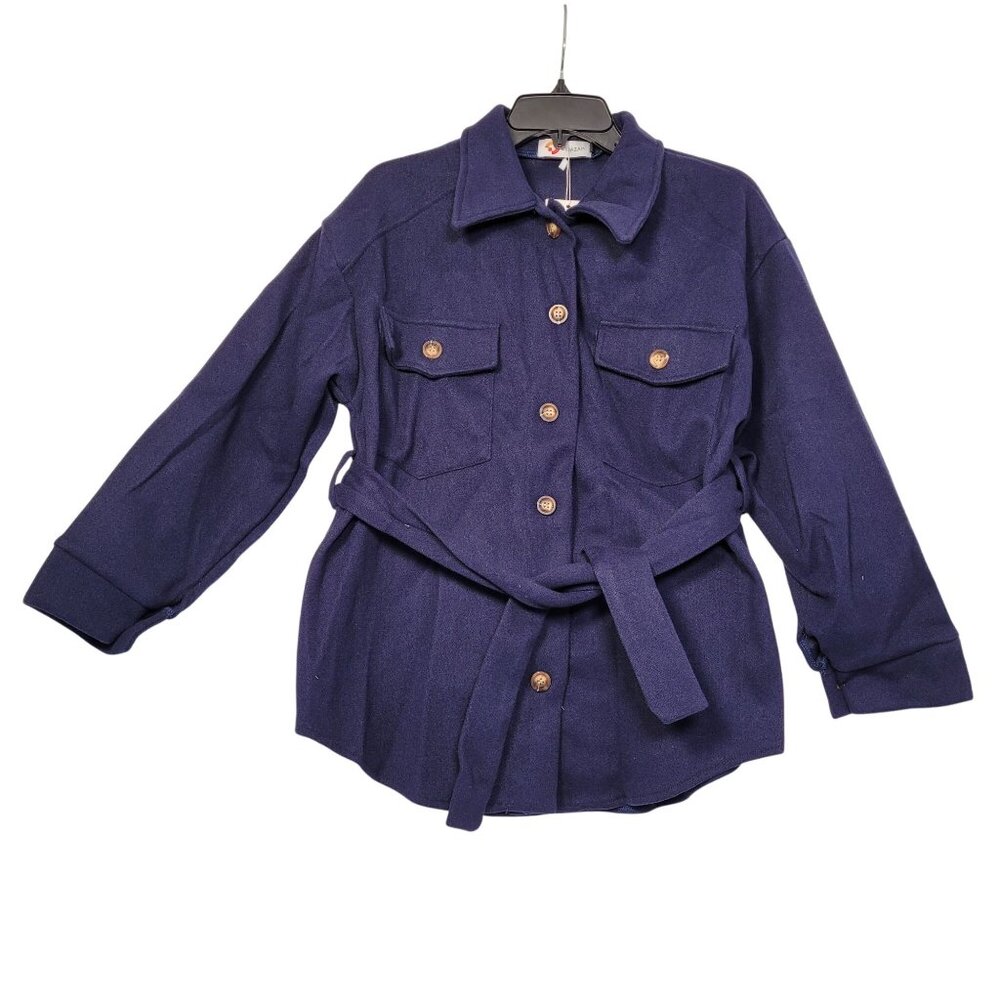 Women's Navy Casual Shirt Button Down Jacket With Collared Neck/Chest Pockets S